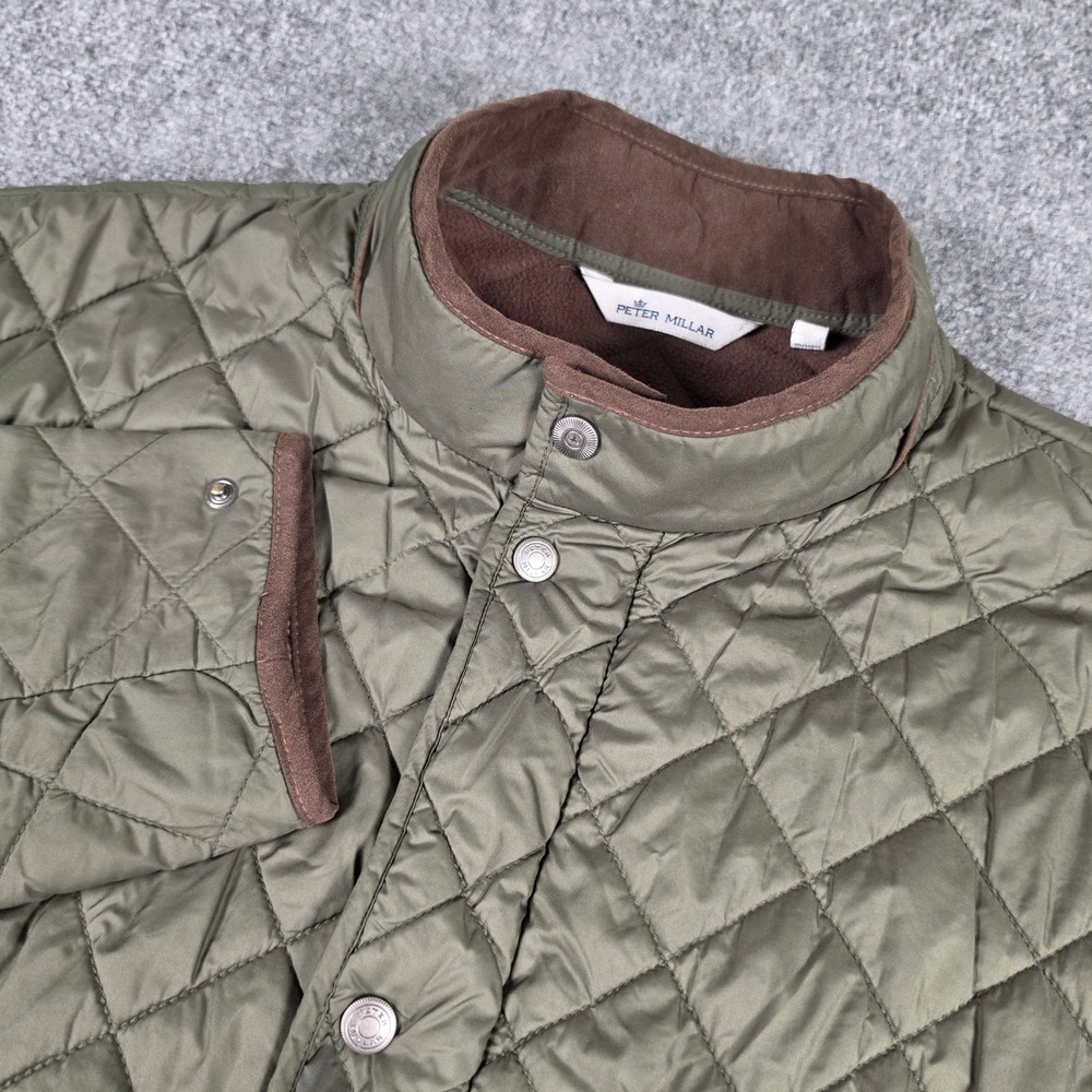 Peter Millar Suffolk Quilted Jacket Mens XL Green Diamond Quilt Fleece Lined